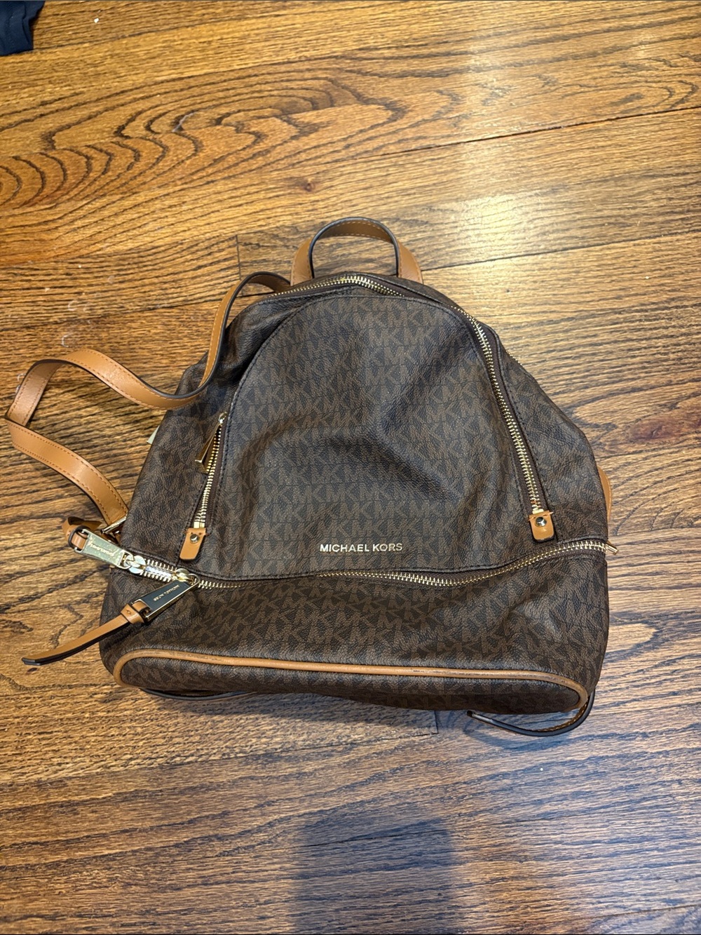 Michael Kors Brown Logo Backpack with Tan Trim Accents